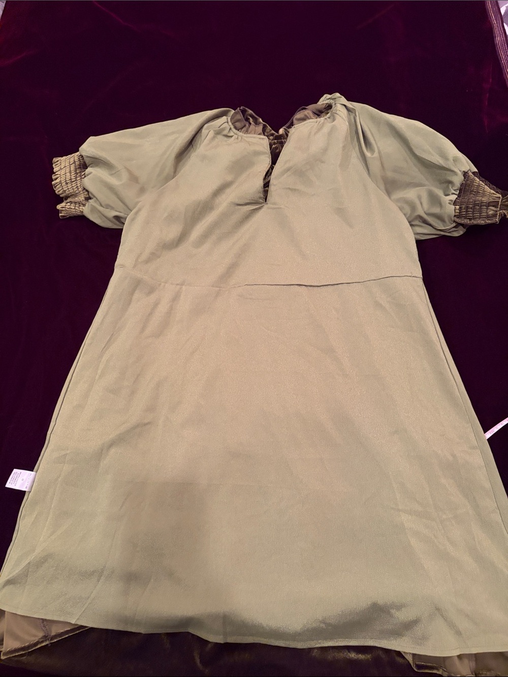 THML Velvet Olive Green Mini Dress with beautiful embroidered details. - Picture 8 of 9